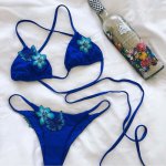 High Quality Bikini Set 2018 Sexy Bandage Swimsuit Lady Embroidered Applique Swimsuit Bikini Lady Blue Swimsuit Pushes Bikini 