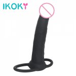Ikoky, IKOKY Double Penetration Sex Toys for Women Silicone Wearable Dildo 5.5'' Anal Butt Plug Black Adult Products Penis