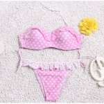 New Lovely Sexy Women Swimwear Quality Bikinis Set Strappy Girls Pink Dots Biquini Swimsuit Beachwear Push Up Lady Bath Suit S-L
