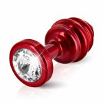 Diogol, Prążkowany ozdobny plug analny - Diogol Ano Butt Plug Ribbed  Red 30mm Czerwony