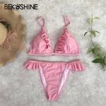 BEKOSHINE 17 Colors Solid White Women Bikini Low Waist Bikini 2018 Sexy Bathing Suit Bandage maillot de bain swimwear bikini set