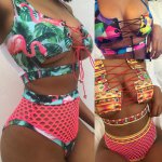  2018 Bikini Set Sexy Women Flamingo Floral Print High Waist Swimwear Push Up Padded Bikini Set Swimsuit  Beach Bathing Suits