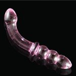 Pink Dual Head Crystal Anal Beads Plug Curved Shape Glass Vagina Butt Plug Sex Pleasure Wand