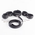 SODANDY Bondage Suit Wrist Cuffs Ankle Cuffs And Slave Collar Handcuffs Ankle Shackles Leather Fetish With Metal Chain Sex Toys 