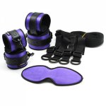 smspade 4 pcs purple satin under bed bondage restraints kit including handcuffs and blindfold,adult  restraint set for bedroom 