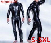 LK6 Plus Size S-5XL Sexy Men Catsuit Faux Leather Front Zipper Over Crotch 2018 Bodysuit Fetish Costume Night Club DS Lingerie