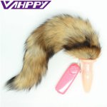 Fleshcolor Fox tail Vibrating anal plug adult toys for woman anal plug tail beads sex product Pony Play Fetish Wear Silica gel