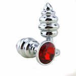 New  Metal Anal Plug 7 Colors Butt Plugs Toys Sex Toys for Women Stainless Steel+Crystal Jewelry Sex Products, Spiral Anal Beads