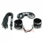 bondage sex restraints kit: handcuffs, blindfold, leather whip flogger, velvet bed restraint sex toys adult product for couples