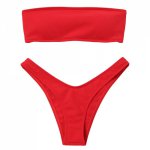Swimwear Women Swimsuit Sexy Ribbed High Cut Bandeau Bikinis Set Swimming Bathing Suit Beachwear Summer Brazilian Bikini 2018