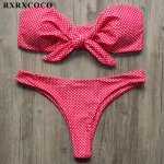 RXRXCOCO New 2018 Bikini Dot Printed Bandeau Swimwear Women Push Up Padded Bow Swimsuit Sexy Low Waist Biquinis Beachwear Badpak