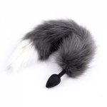 Fox, 28mm silicone anal dildo animal butt plug with gray wolf fur fox tail SM adult game sex toy for couple women men gay masturbate