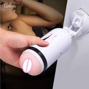 Luvkis Hands Free Suction Cup Male Masturbator 180 Adjustable White Vagina Realistic Pocket Pussy Sex Toys for Men