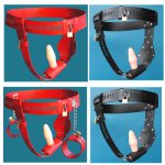 Black Red Chastity Belts Bondage Kits PU Female Chastity Device Hand Cuffs with Anal Plug Handcuffs Sex Toys for Women G7-5-64