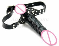 Strapon Double dildo Open mouth  gag leather harness erotic sex toys for couples fetish lesbian sex bondage products Adult games