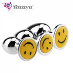 S/M/L Intimate Metal Anal Plug With Smiling Face Smooth Touch Butt Plug With Rhinestone No Vibrator Anal Beads Anal Tube SM Toy