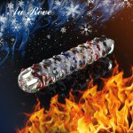 AuReve Glass Double Dildo Pyrex Crystal Penis With Colorful Massage Particle Sex Toys For Woman Couple Lesbian Free Shipping