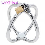VATINE Restraint Fetish Cross Wrist Handcuffs Lockable Adult Games Sex Toys for Women Stainless Steel SM Bondage