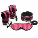 Smspade Pink PU Bondage Restraints Kit Handcuffs Ankle cuffs Neck Collar Blindfold Eye Mask Accessories Restraints Set ST-2021 K