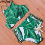 SUNRAINBOW 2019 Sexy New Women Swimwear Print High Neck Bikini Swimsuit Brazilian Bikinis Set Bathing Suit Padded Beach Wear