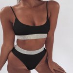 Ins, Sexy Swimwear Solid Color Sequins Bikini Set High Waist Swimsuit Halter Push Up Padded Bikinis Swimming Suit Dropshipping