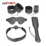 SMSPADE Black 5 Pcs/Set Blindfold,Mouth Gag,Handcuffs & Ankle Cuffs,Paddle BDSM Games Couples Fetish Bondage Adult Sex Toys Kit