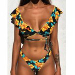 New Sexy Women Summer Ruffle Swimwear Summer Floral Bikini Set Push-up Padded Bra Beach Bathing Suit Swimsuit