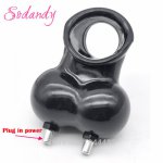 SODANDY Electro Sex Male Ball Cage Silicone Penis Ring Testicle Stretcher Electrical Scrotum Bondage Harness Electric Cockring 