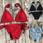 2019 Sexy Red Bikini Set Beachwears Split Swimsuit Female Bandage Thong Swimwear Brazilian Biquinis  Women Strap Swimwears