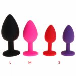 Silicone Butt Plug with Crystal Jewelry Smooth Touch Anal Plug No Vibration Anal Sex Toys for Woman Men Gay Small Medium Large