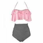Sexy Women High Waist Swimsuit Halter Bikinis Set Swimwear Ruffle Bandeau Bottom Bathing Suit C55K Sale