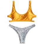 Yellow  Solid Bikini Set Plain Hollow out Padded Two Pieces Swimwear 2019 Women Sexy Thong Swimsuits