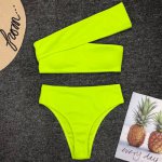 2019 Sexy Neon Green High Waist Bikini Women Ribbed Swimsuit one shoulder Swimwear Female bikini set Brazilian Bathing Suit swim