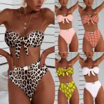 Strapless 2019 Sexy Women Buckle Bow Knot Bikini Set Push-Up Padded Swimwear Leopard Print Swimsuit Beachwear Set Femme#sw