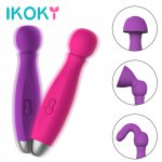 IKOKY Magic Wand with 3 Head Cap Clitoris Stimulation AV Stick Vibrator Vaginal G-spot Massager 10 Speed Sex Toys for Women