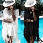 2019 Fringed Summer Women Beach Wear Swim Suit Cover Up Bath Dress Sexy White Crochet Tunic Bikini Wrap Cover-ups Sarongs#Z033