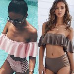 Sexy Female Ruffle Bandeau Brazilian Bikini 2017 Retro High Waist Swimsuit Beach Swim Bathing Suit Swimwear Women Push Up Bikini