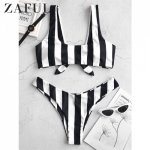 ZAFUL Knot Striped Bikini Set Women High Leg Waist Bikini U Neck Padded Swimsuit 2019 Summer Sexy Push Up Swimwear Bathing Suit