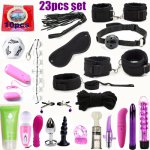 23pcs set Sex Intimate BDSM Bondage Kit Set Silicone Anal Vibrator Fetish Sex Toys for Couples Slave Game Handcuffs Erotic Posit