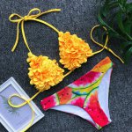 Women's Breathable Comfortable Two-Piece Swimsuit Swimwear Sexy Hanging Neck Petal 3D Flower Bikini Set Beachwear Swimsuit