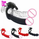 YUELV 7 Speeds Strap-on Penis Vibrating Cock Ring Vibrator Double Penetration Anal Plug Strap On Dildo Adult Sex Product Toys