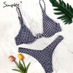 Simplee Sexy deep v neck women bikini set Padded backless push up two piece female swimsuit set Summer beach wear playsuit