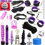 20pcs set Sex Toys For Couples Bondage Vibrators Set Nylon Restraint BDSM Slave Vibrator Plug Flirt Games Toys for Women Men