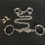 Stainless Steel Handcuffs Ankle Cuffs with Chain BDSM Lockable Shackles Wrist Fetish Slave Restraints Sex Toys For Woman Men