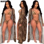 IASKY 3PCS/SET swimsuit cover up+ Bikini set 2019 Sexy leopard Print swimwear Cover Ups sets Bikini Kaftan female Robe De Plage