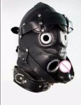 2018 New Soft Leather Bondage Hood Mask Detachable Eyepatch Silicone Dildo Mouth Plug Headgear Bdsm Adult Sex Game Product Toy