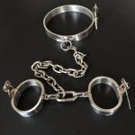 2pcs/set bondage collar+handcuffs for sex steel collar bdsm bondage restraints hand cuffs sex toys for couples adult game