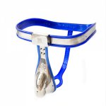 Blue Male Chastity Belt Stainless Steel Cock Cage Chastity Device With Anal Plug Bdsm Bondage Underwear Adult Sex Toys For Men