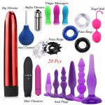 Women Men Vibrator Kit Lock Rings Kegel Ball Anal Plug Sex Massage Tools Finger Massagers Anus Washer Adult Sex Toys Set
