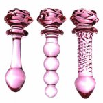 Rose Red Crystal Glass Anal Dilator 3pcs/set Anal Sex Tools Gay Sex Toys Anal Plug Sex Plug For Man/women Stimulation Buttplug.